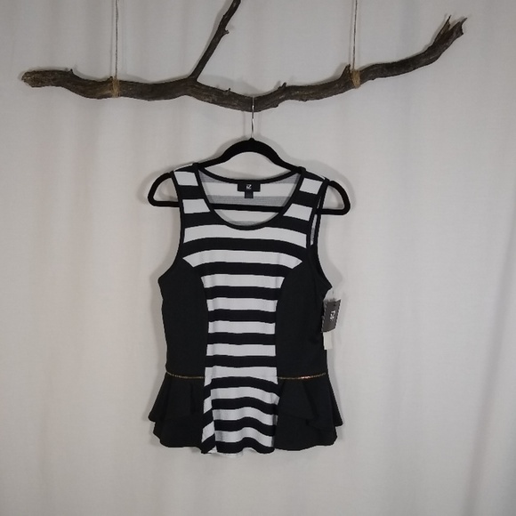 IZ BYER black and white striped sleeveless peplum top - Picture 7 of 7